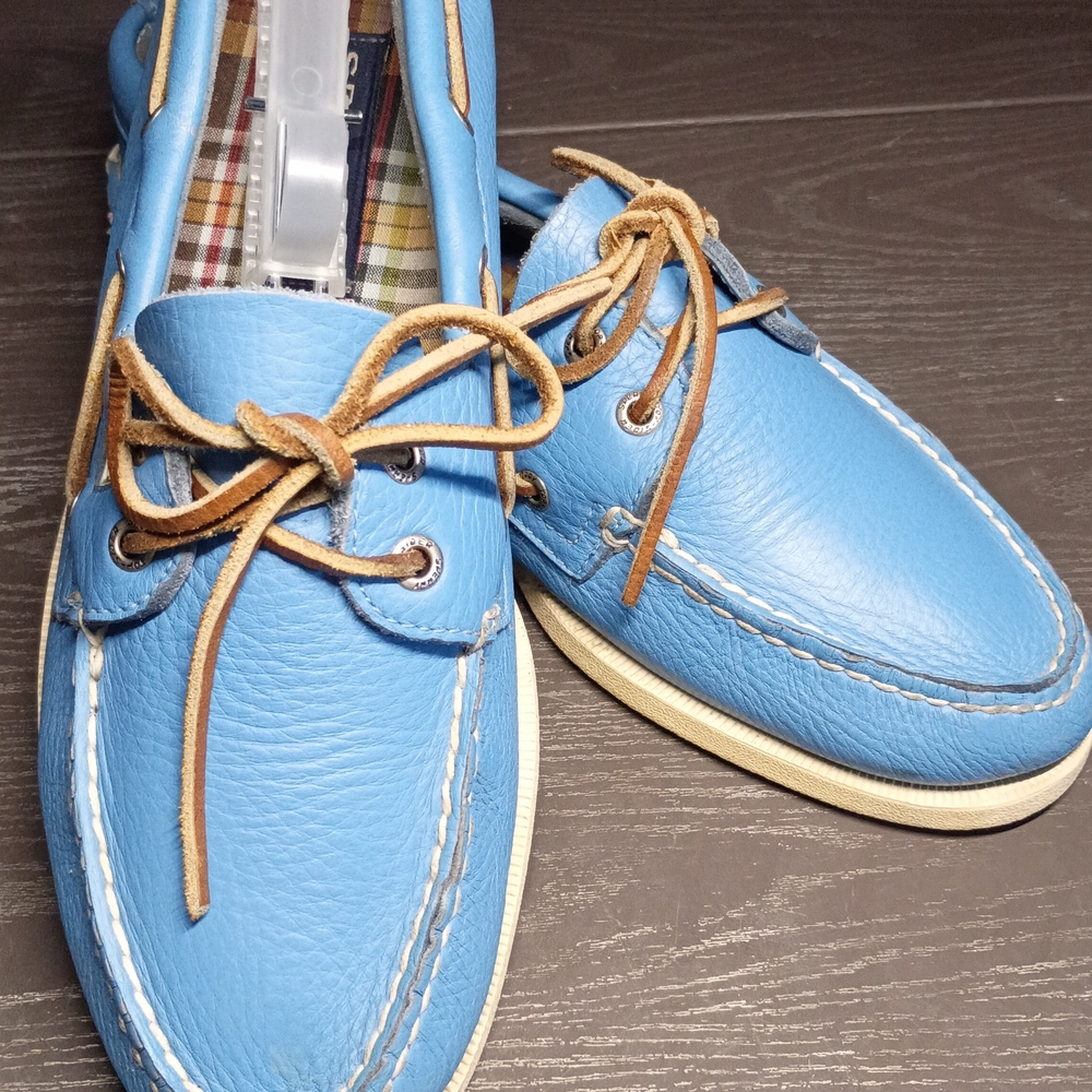 Sperry Sky Blue Leather Boat Shoes. Men's 10M Like NEW!!! All Intact.